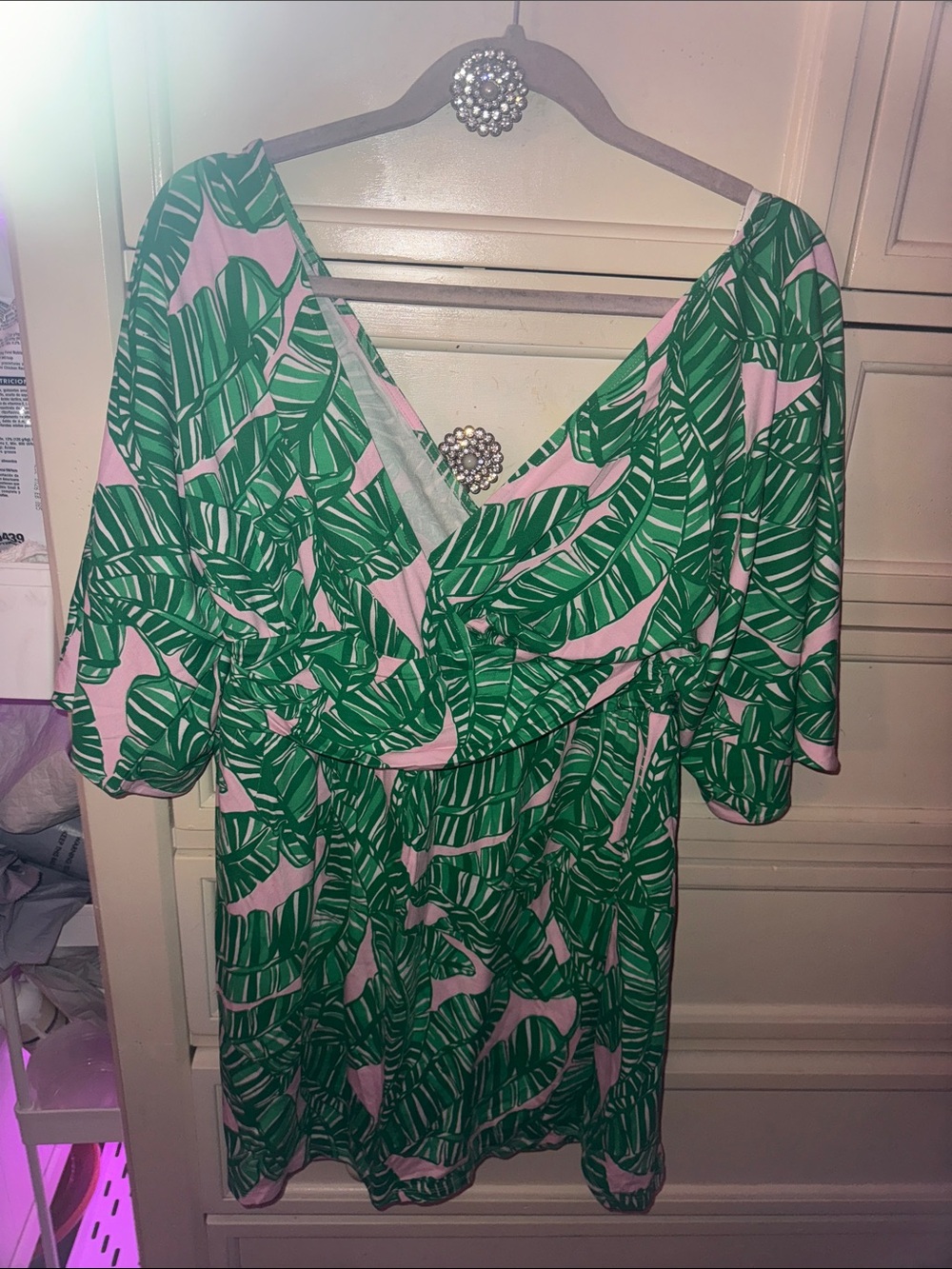 Lilly Pulitzer Pink Maxi Dress with Green Tropical Leaf Print